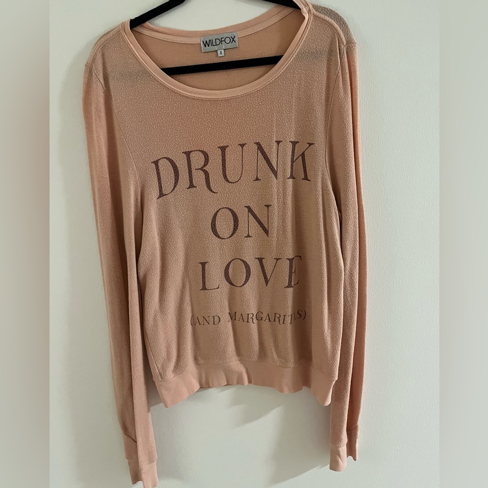 WILDFOX Peachy Pink 'DRUNK ON LOVE' Graphic Long-Sleeve Top